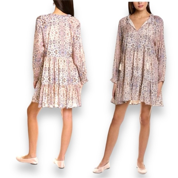 Roller Rabbit Odila Janni Dress Tiered Baby Doll Mini Pink Boho Print    Medium - Picture 1 of 11